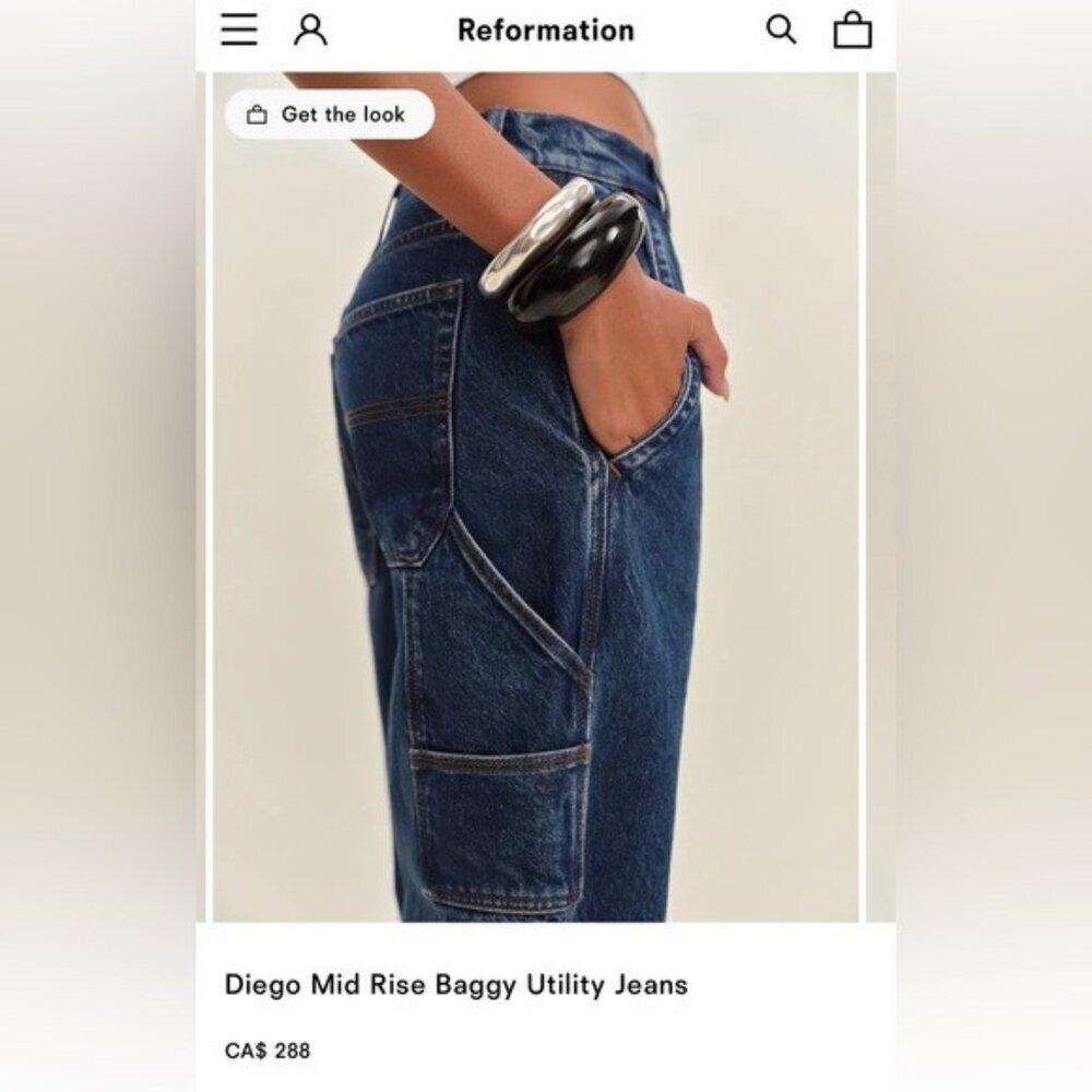 NWT Size 30 - Reformation Diego Mid Rise Baggy Utility Jeans (NWT $288)
